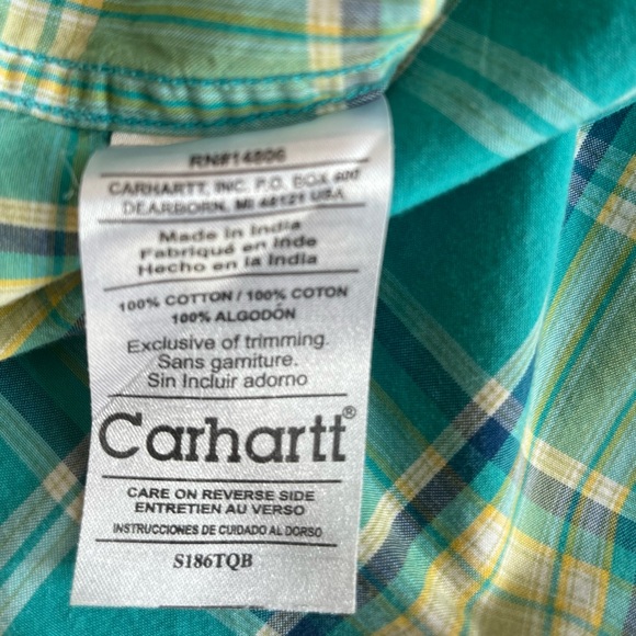 Carhartt Men's Blue Plaid Button Down Shirt - Picture 6 of 6
